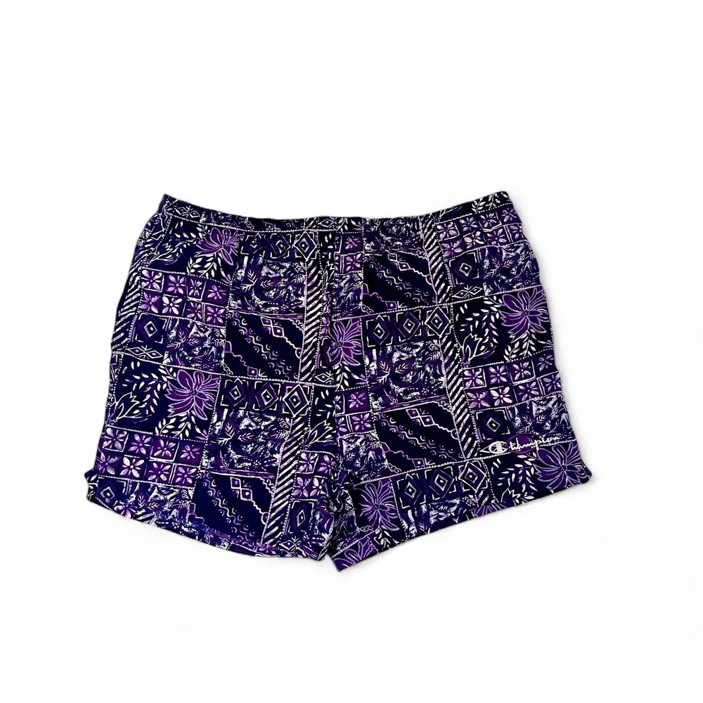 Champion Athletic Shorts Men's Purple Patterned Swim‎ Trunks Casual Activewear M